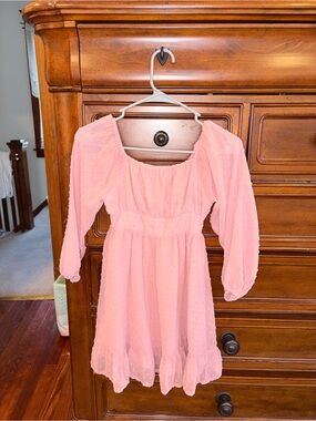 Grace Karin Girls 7Y Pink Swiss Dot Chiffon Long Sleeve Dress